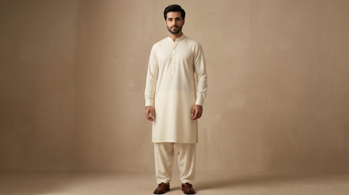 Cream / Off-White Premium Unstitched Men’s Suit