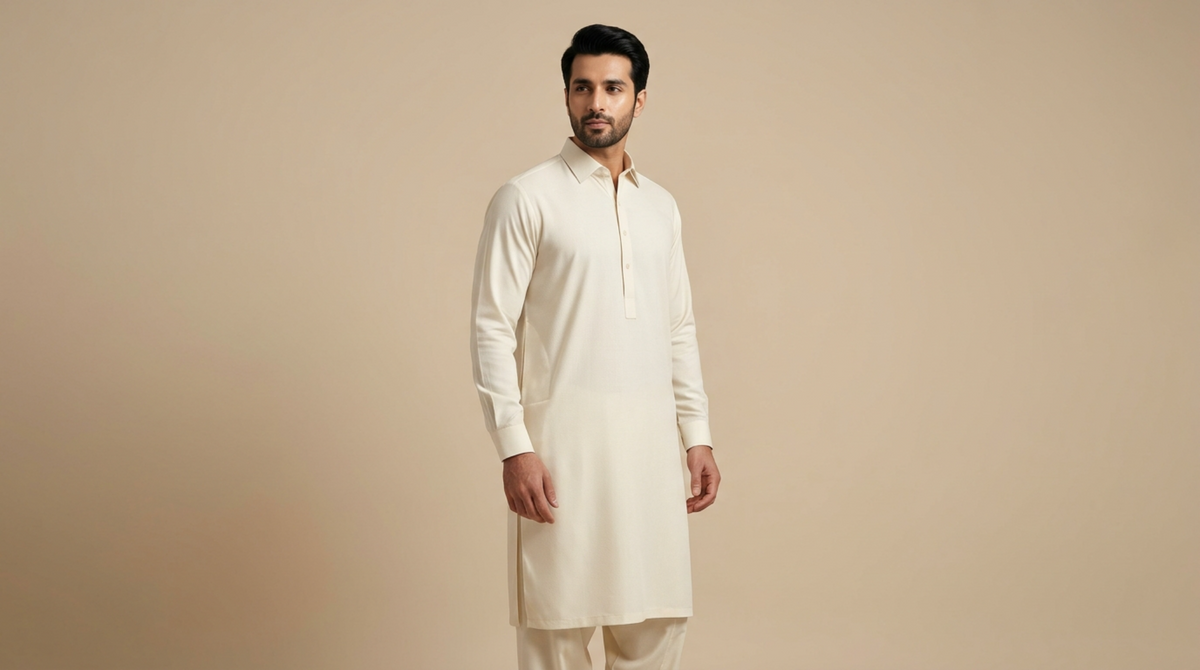 Cream / Off-White Premium Unstitched Men’s Suit