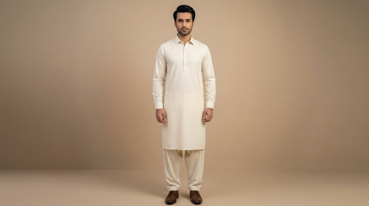 Cream / Off-White Premium Unstitched Men’s Suit