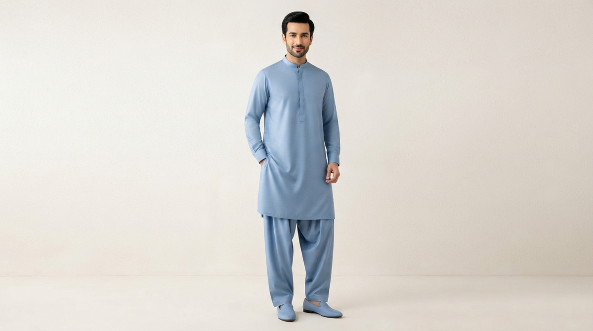 Powder Blue Premium Unstitched Men’s Suit