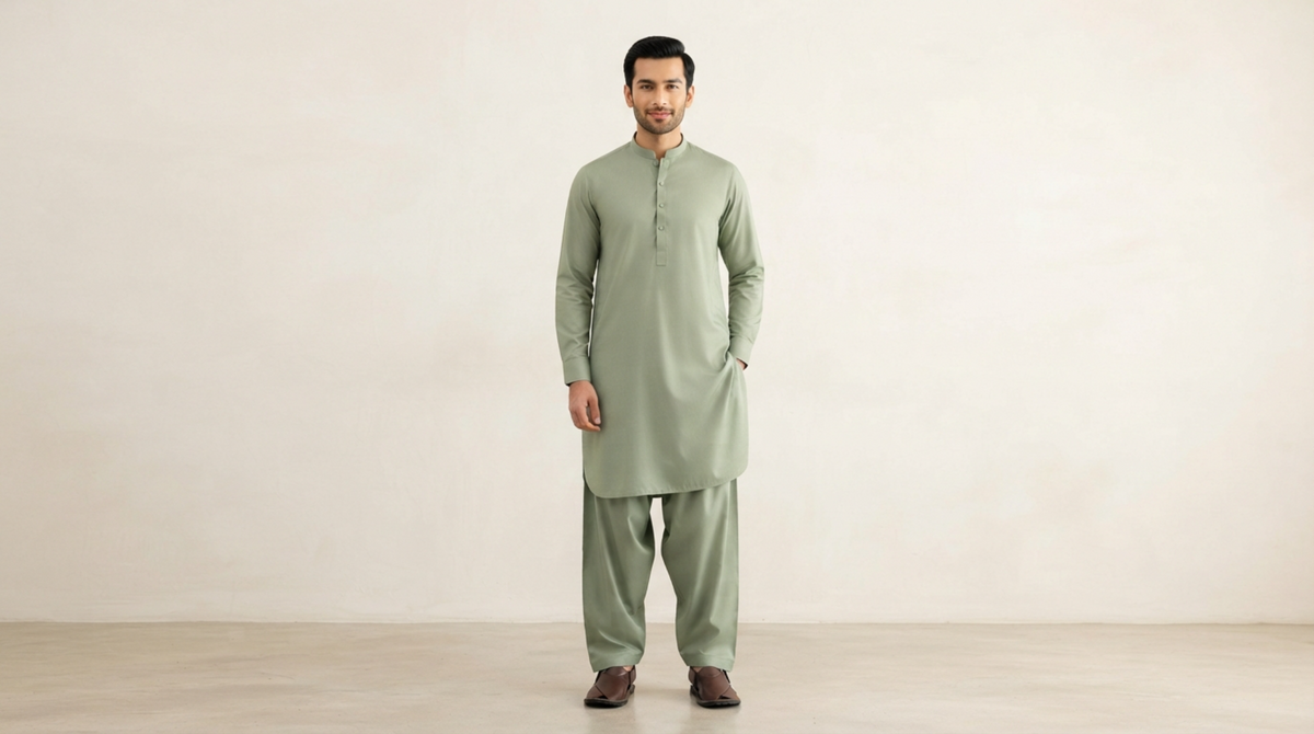 Sage Green Premium Unstitched Men’s Suit