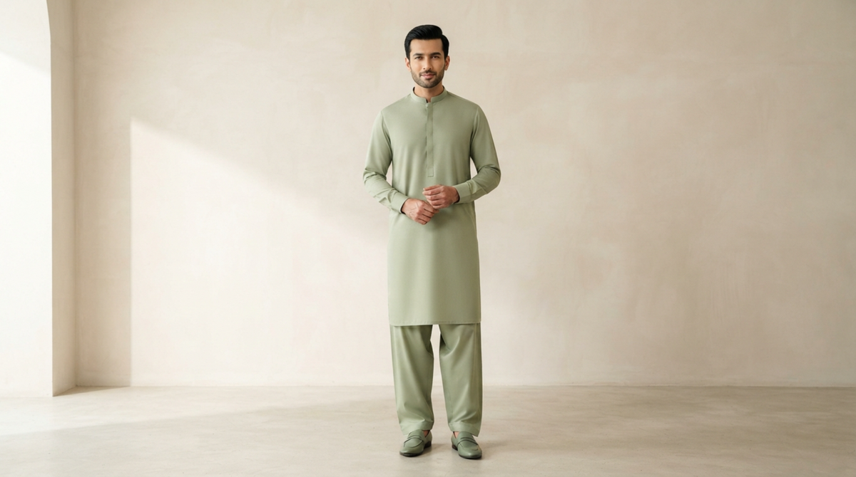 Sage Green Premium Unstitched Men’s Suit