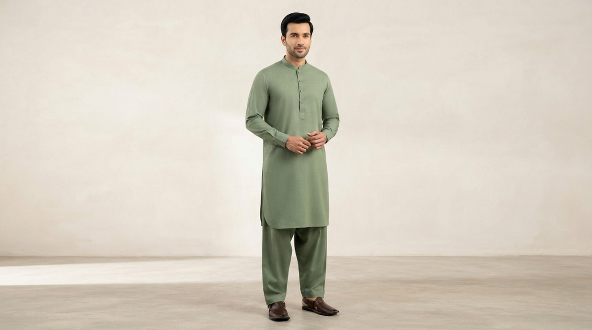 Sage Green Premium Unstitched Men’s Suit