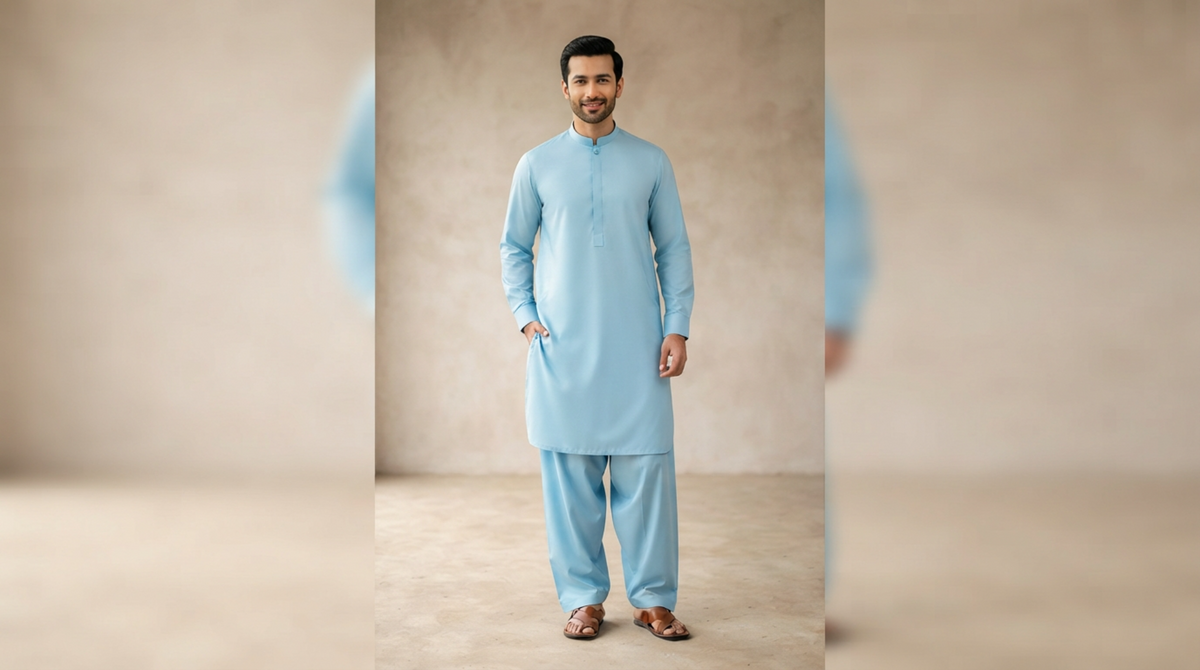 Sky Blue / Light Cyan Premium Unstitched Men’s Suit
