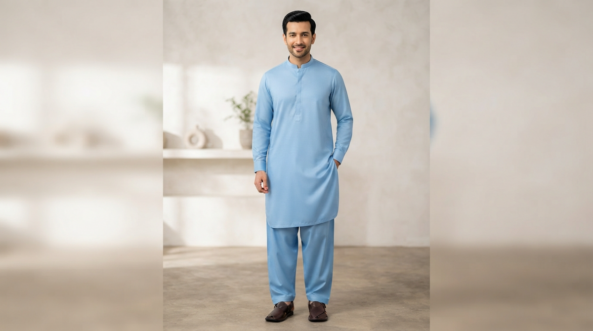 Sky Blue / Light Cyan Premium Unstitched Men’s Suit