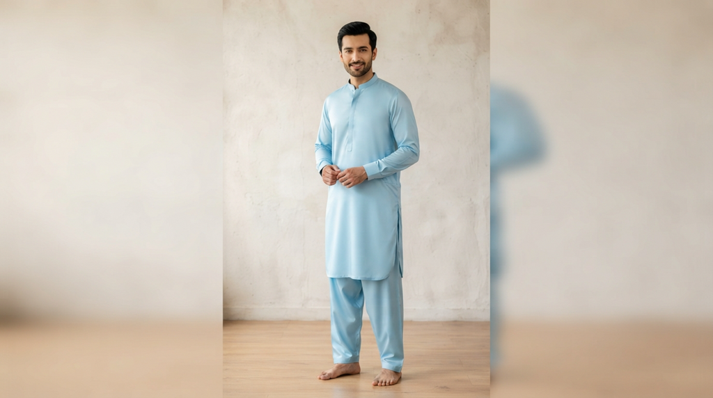 Sky Blue / Light Cyan Premium Unstitched Men’s Suit