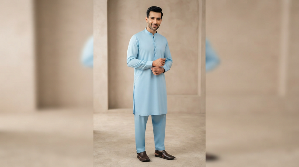 Sky Blue / Light Cyan Premium Unstitched Men’s Suit