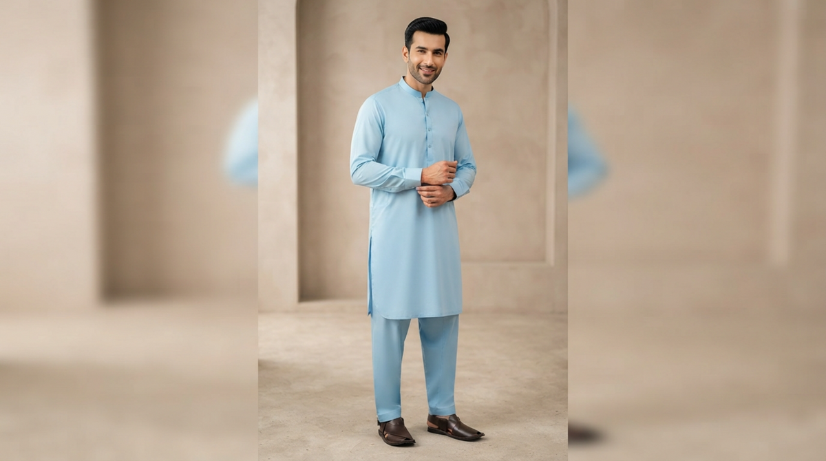 Sky Blue / Light Cyan Premium Unstitched Men’s Suit