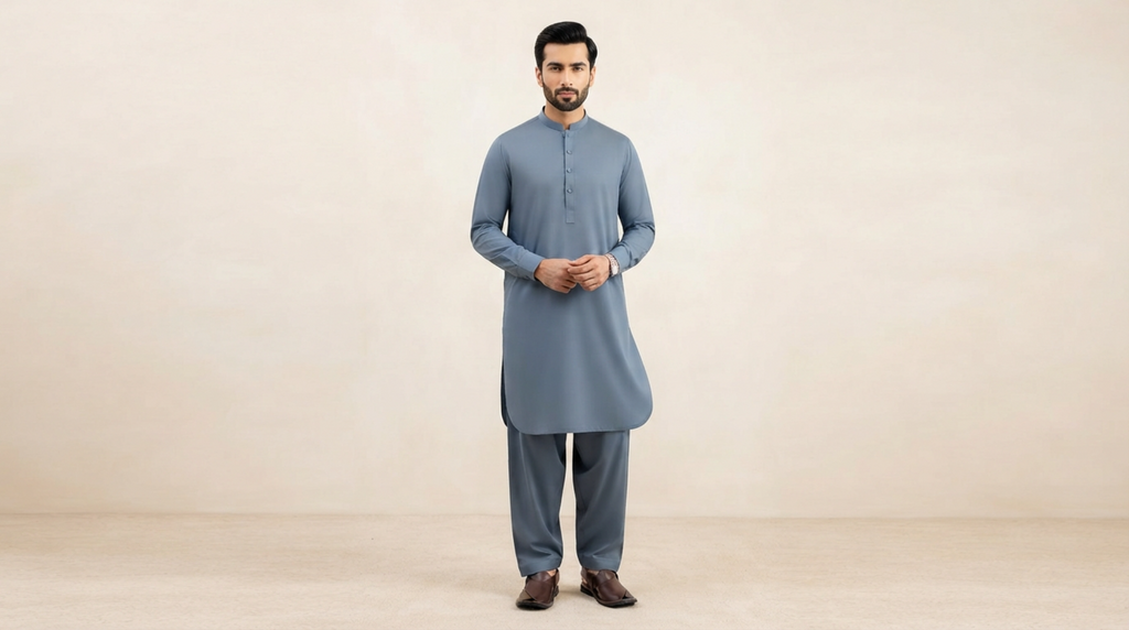 Slate Blue Premium Unstitched Men’s Suit