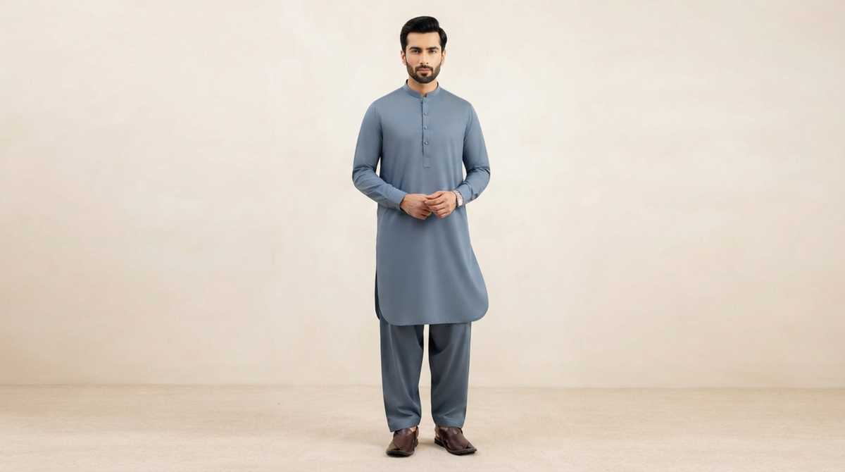 Slate Blue Premium Unstitched Men’s Suit