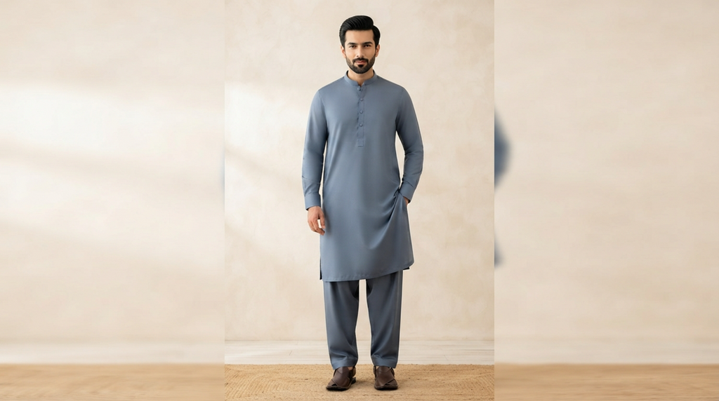 Slate Blue Premium Unstitched Men’s Suit