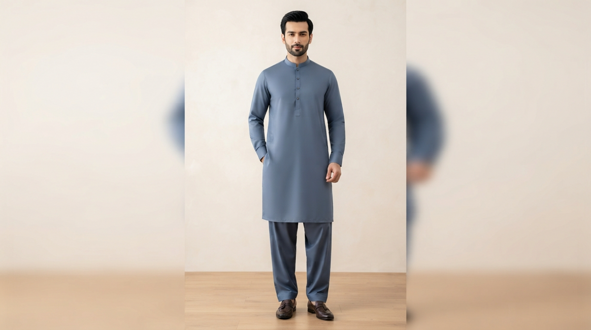 Slate Blue Premium Unstitched Men’s Suit