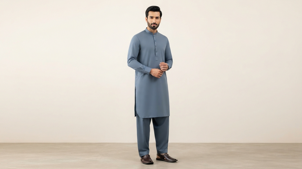 Slate Blue Premium Unstitched Men’s Suit