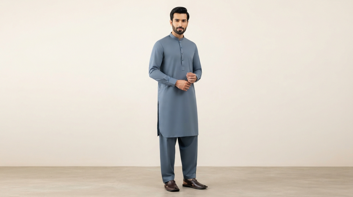 Slate Blue Premium Unstitched Men’s Suit